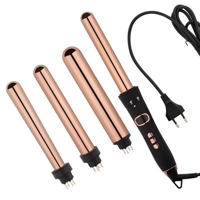 5 in 1 Interchangeable Barrels and Heat Resistant Glove Hair Curler Wand Set  With Rose  Golden Color 5P